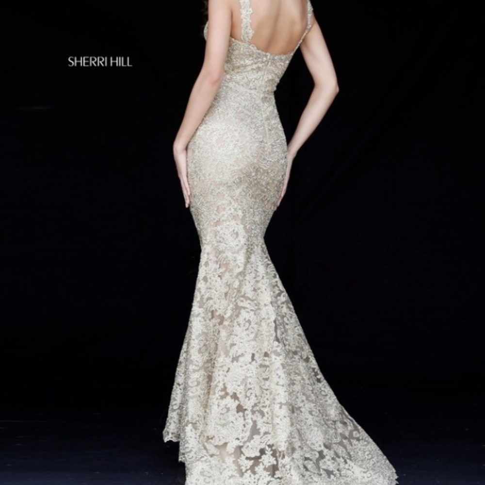 Fit and flare gold lace gown
